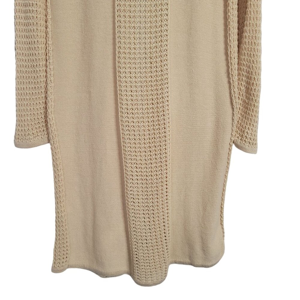 Chico's 2 Size L Cardigan Open Leslie Lace Front Long Jacket Cotton Blend Beige - Picture 10 of 10